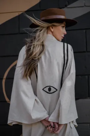 Warrior Eye Hand-Painted Linen Kimono