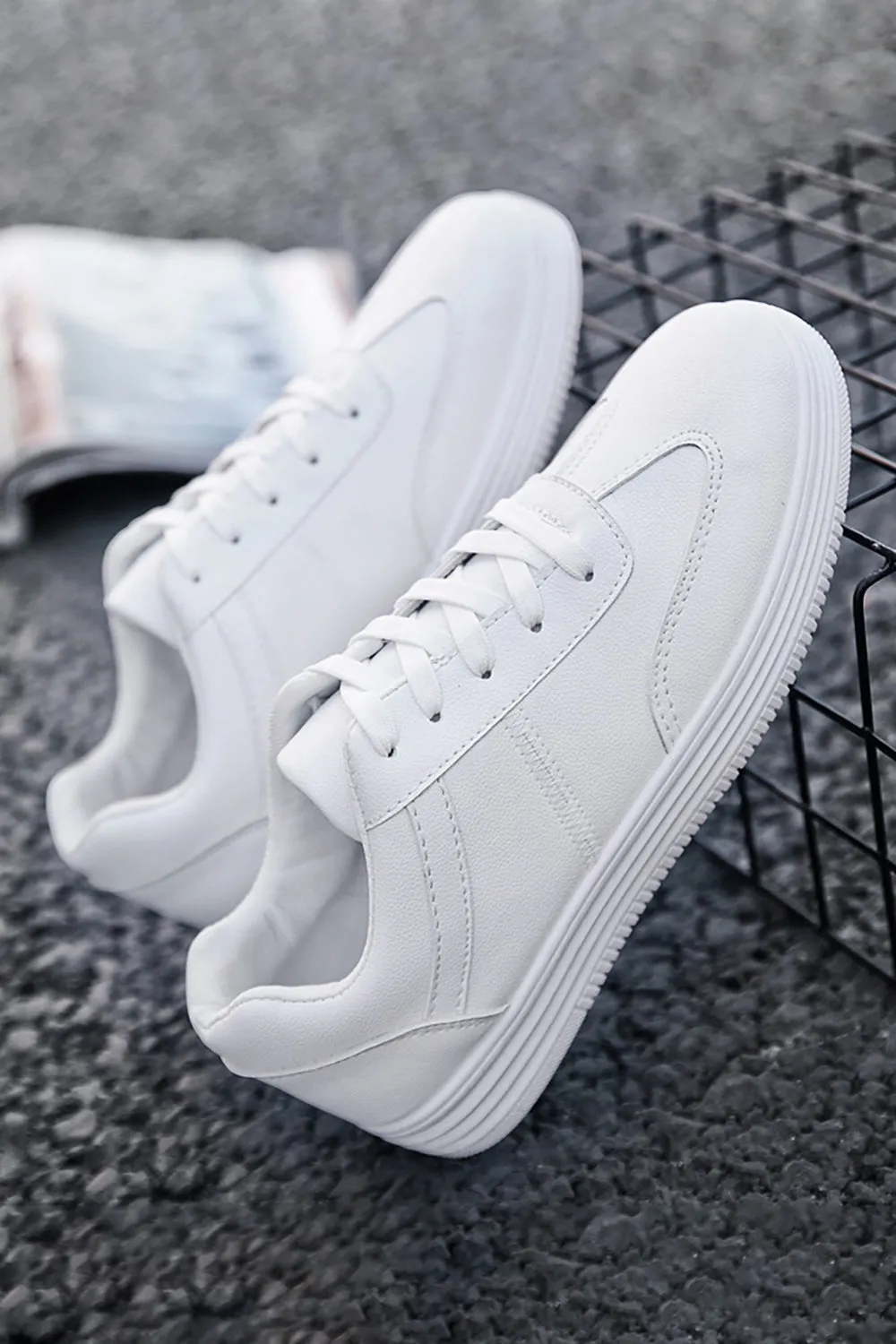 White Lace-Up Casual Shoes For Men