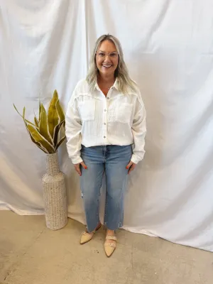 White Mineral Gauze Button Down Top