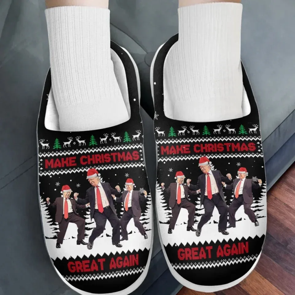 Wishing You A Powerful And Prosperous Holiday Season - US Election Fluffy Slippers - Christmas Gift For Conservative Supporters