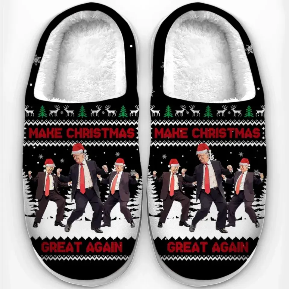 Wishing You A Powerful And Prosperous Holiday Season - US Election Fluffy Slippers - Christmas Gift For Conservative Supporters