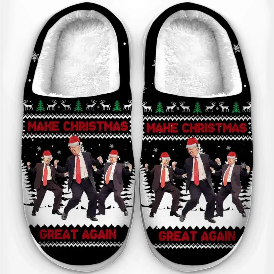 Wishing You A Powerful And Prosperous Holiday Season - US Election Fluffy Slippers - Christmas Gift For Conservative Supporters