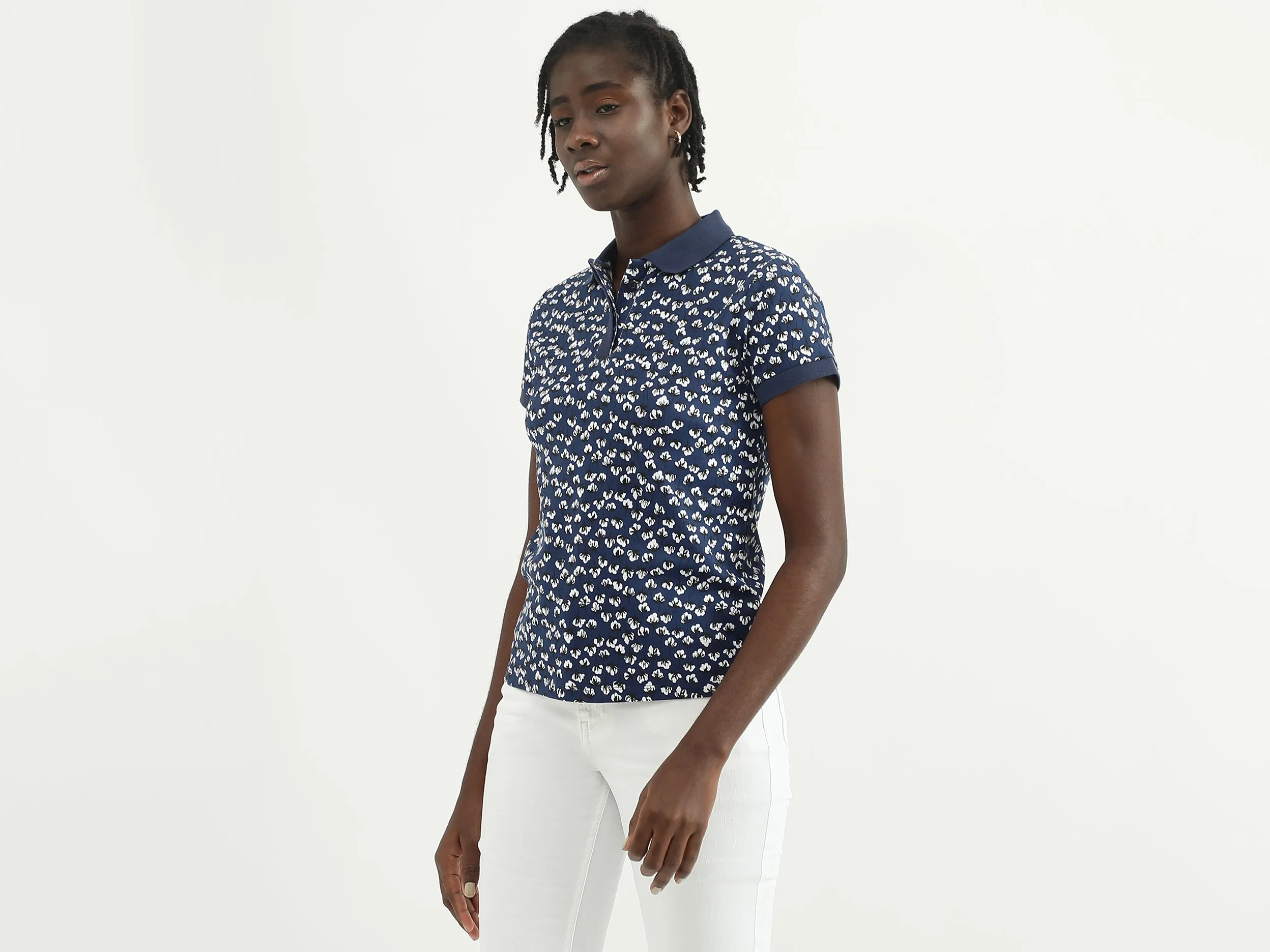 Women Printed Polo Collar T-shirt