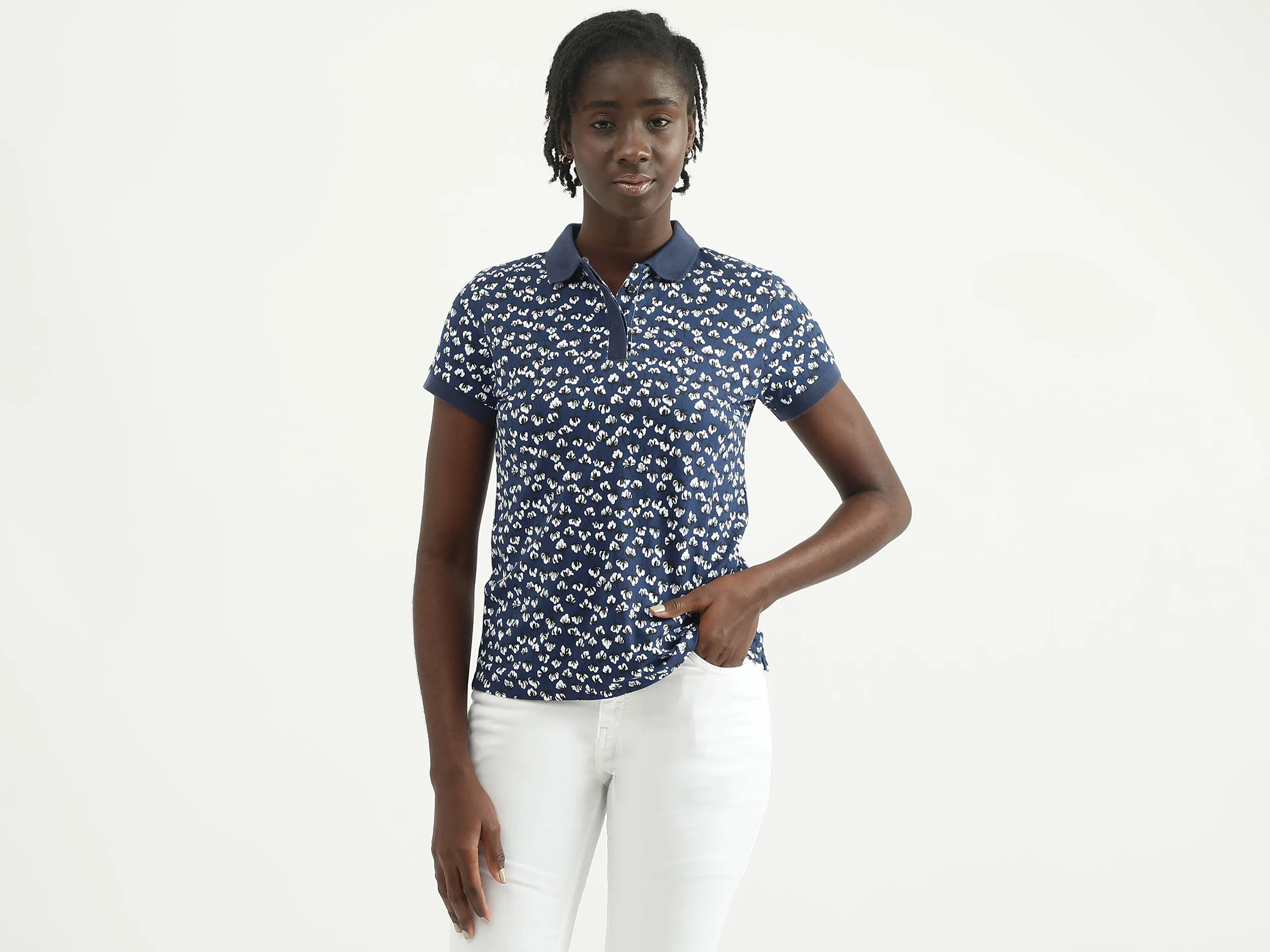 Women Printed Polo Collar T-shirt