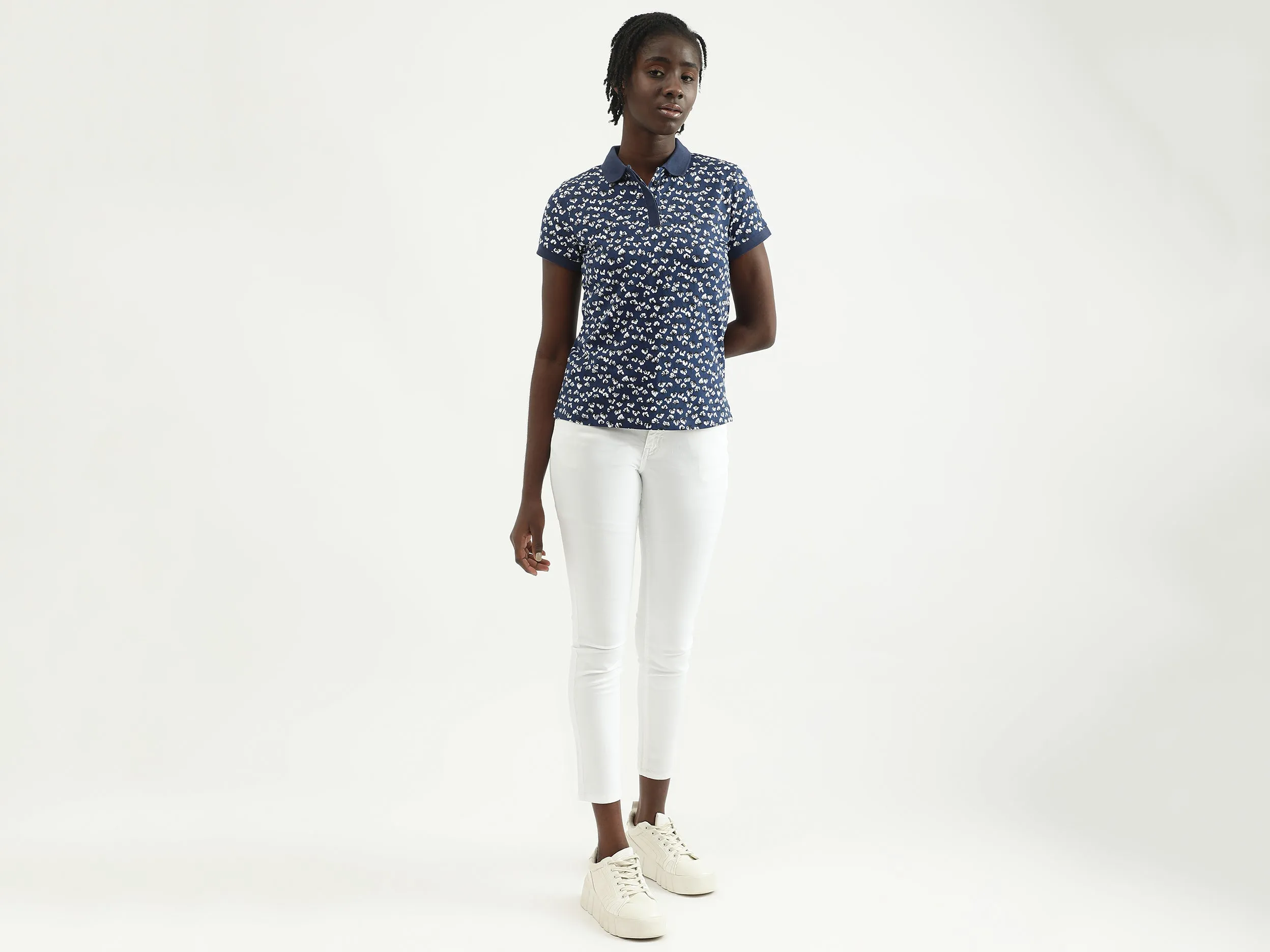 Women Printed Polo Collar T-shirt