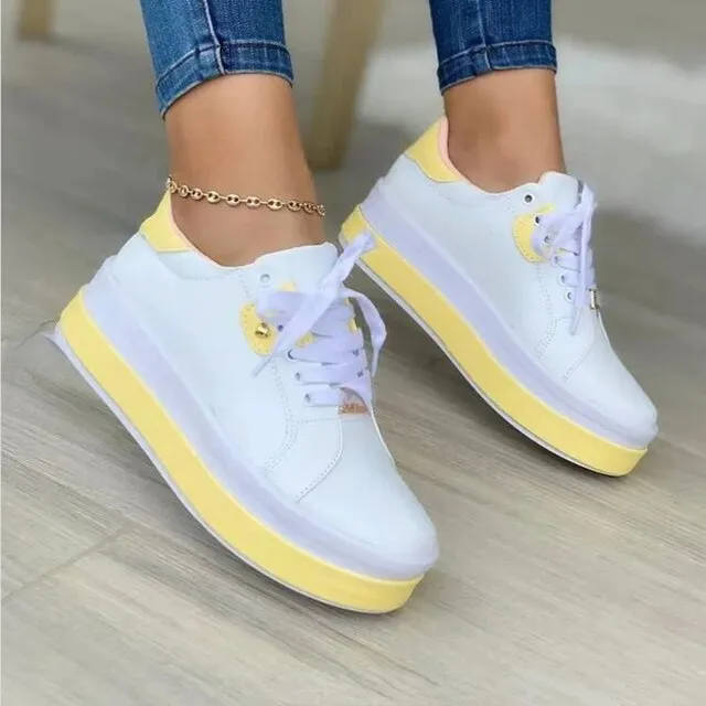 Women's Color Block Lace Up Sneakers with Gold Accent | Perfect for All Seasons