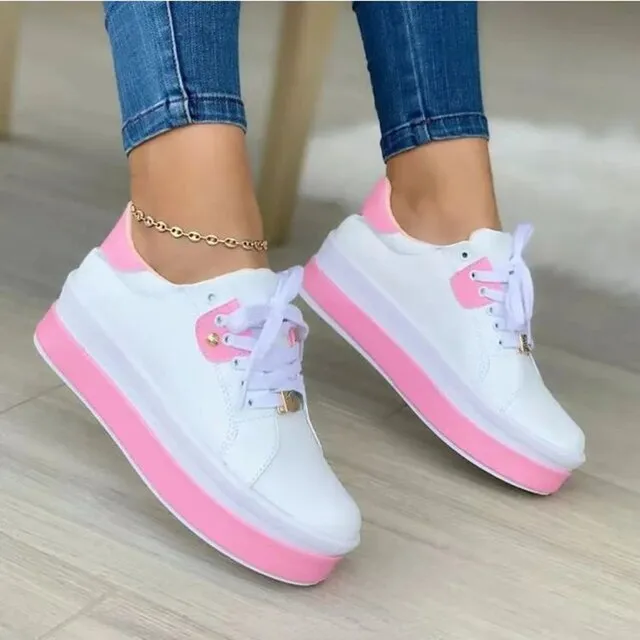 Women's Color Block Lace Up Sneakers with Gold Accent | Perfect for All Seasons