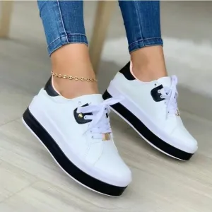 Women's Color Block Lace Up Sneakers with Gold Accent | Perfect for All Seasons