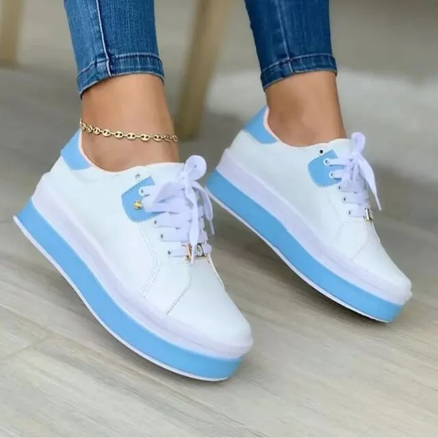 Women's Color Block Lace Up Sneakers with Gold Accent | Perfect for All Seasons