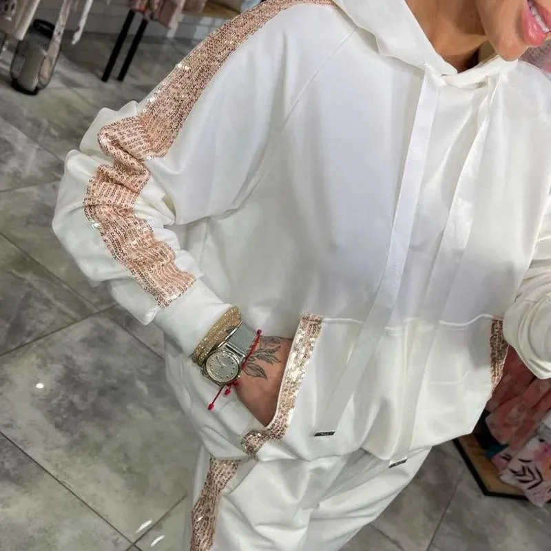 Women’s Drawstring Hooded Tops ＆ Pants 2-Piece Set