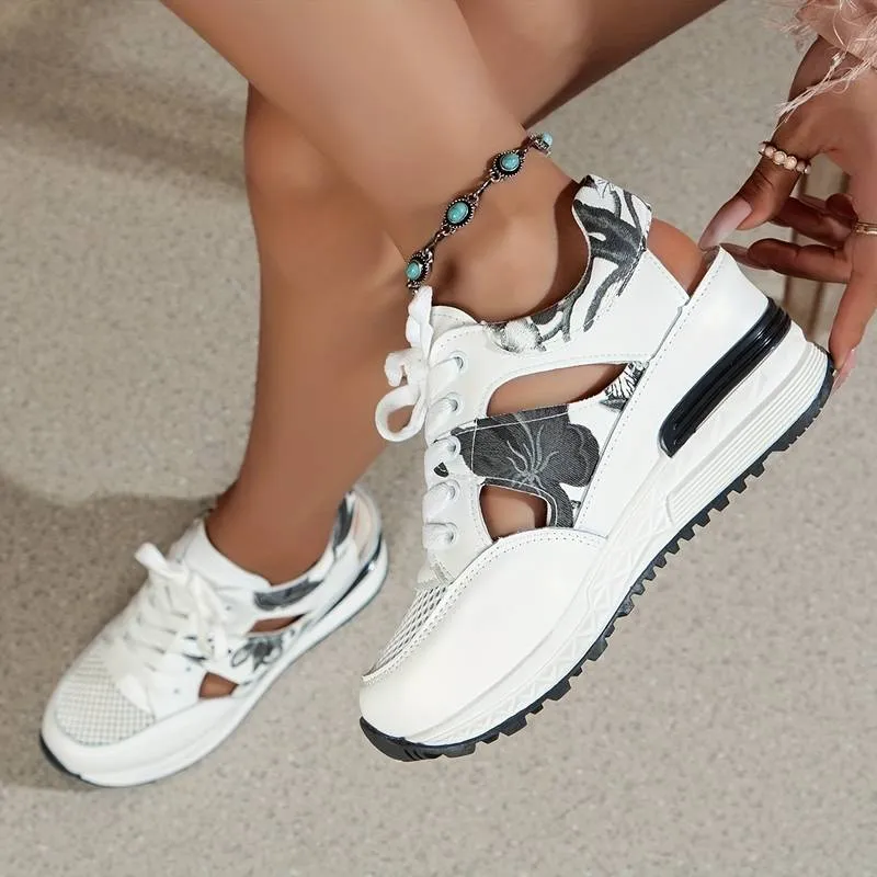 Women’s Stylish Floral Platform Sneakers with Cutout Design | Perfect for All Seasons Everyday Wear