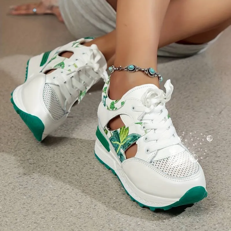 Women’s Stylish Floral Platform Sneakers with Cutout Design | Perfect for All Seasons Everyday Wear