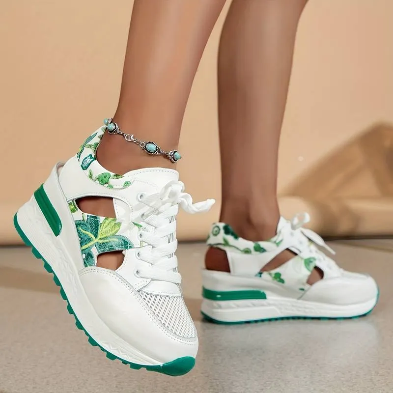 Women’s Stylish Floral Platform Sneakers with Cutout Design | Perfect for All Seasons Everyday Wear