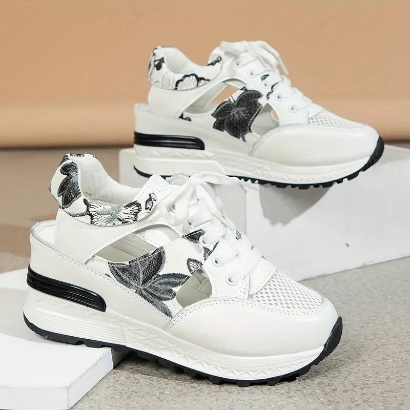 Women’s Stylish Floral Platform Sneakers with Cutout Design | Perfect for All Seasons Everyday Wear