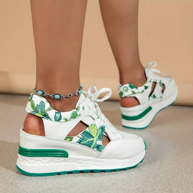 Women’s Stylish Floral Platform Sneakers with Cutout Design | Perfect for All Seasons Everyday Wear