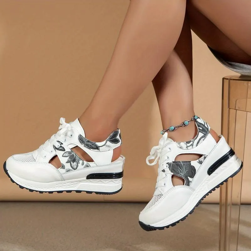 Women’s Stylish Floral Platform Sneakers with Cutout Design | Perfect for All Seasons Everyday Wear