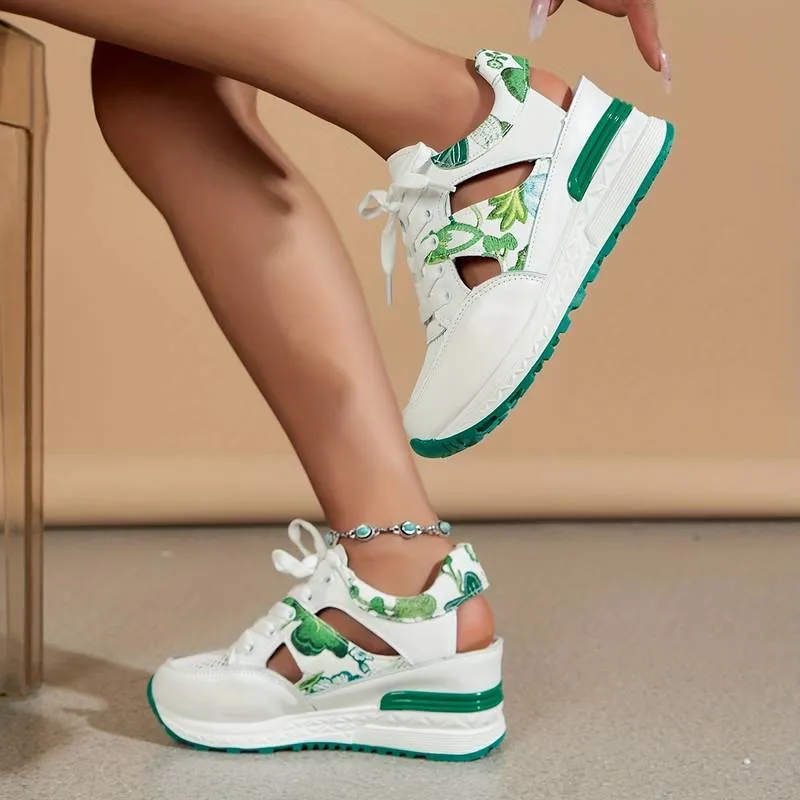 Women’s Stylish Floral Platform Sneakers with Cutout Design | Perfect for All Seasons Everyday Wear