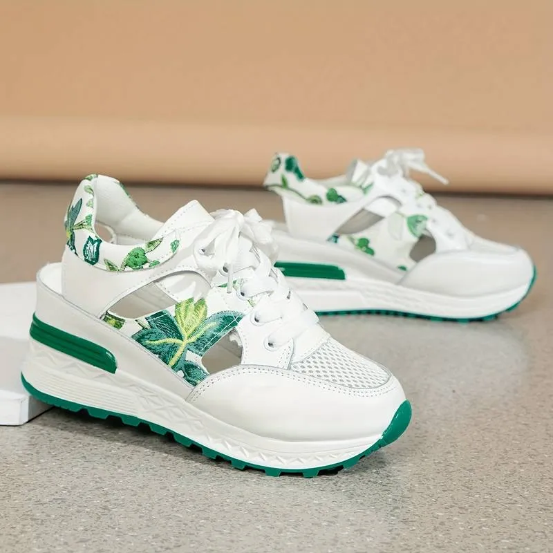 Women’s Stylish Floral Platform Sneakers with Cutout Design | Perfect for All Seasons Everyday Wear