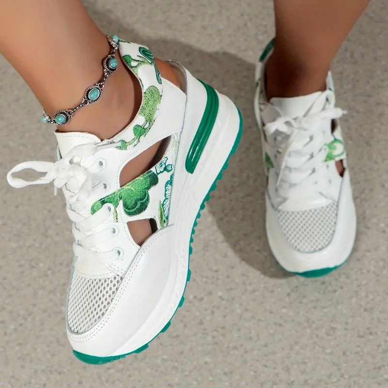 Women’s Stylish Floral Platform Sneakers with Cutout Design | Perfect for All Seasons Everyday Wear